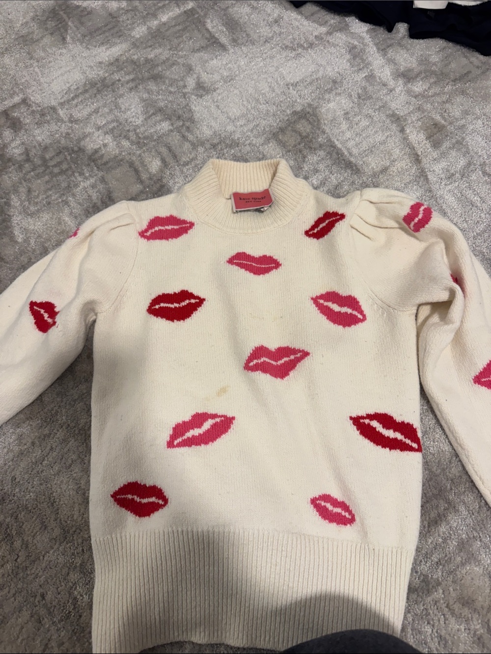 kate spade Cream Sweater with Pink & Red Lip Print
